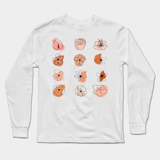 hand drawn peach orange flowers Long Sleeve T-Shirt